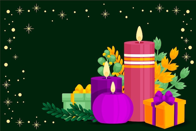 Hand drawn flat purple candles advent background