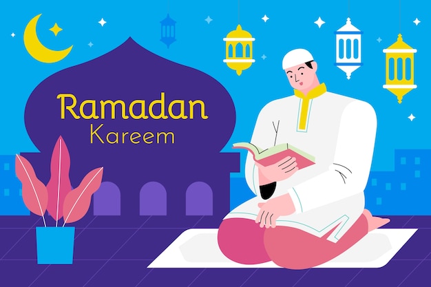 Hand drawn flat ramadan background