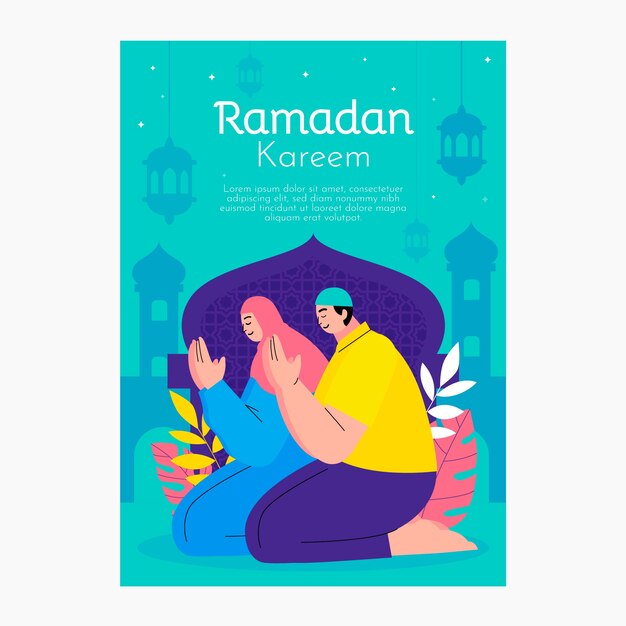 Free Vector hand drawn flat ramadan greeting card