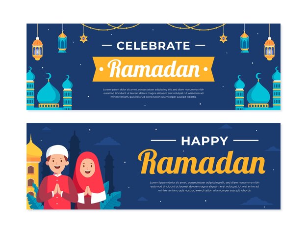 Hand drawn flat ramadan horizontal banner