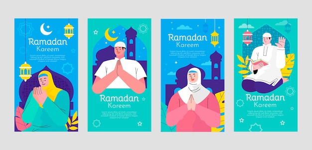 Hand drawn flat ramadan ig story collection