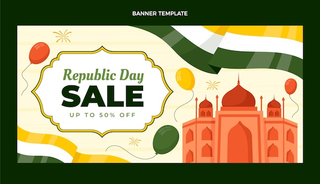 Hand drawn flat republic day sale banner