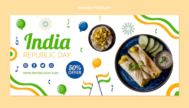 Hand drawn flat republic day sale horizontal banner