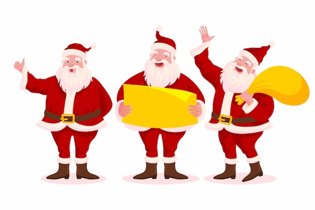 Free Vector hand drawn flat santa claus characters collection