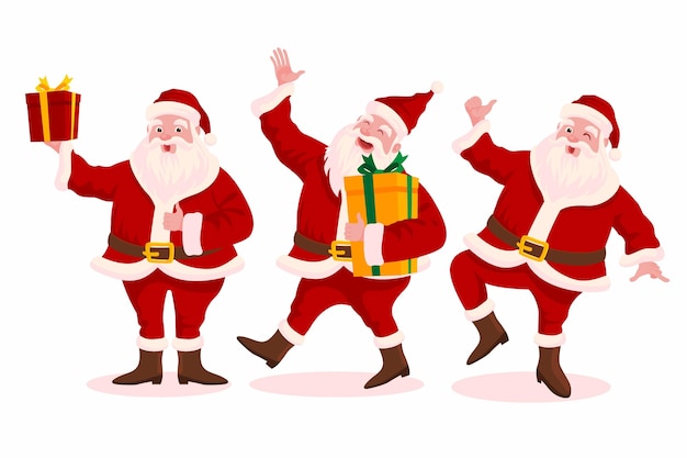 Hand drawn flat santa claus characters collection