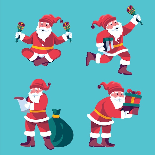 Free vector hand drawn flat santa claus characters collection