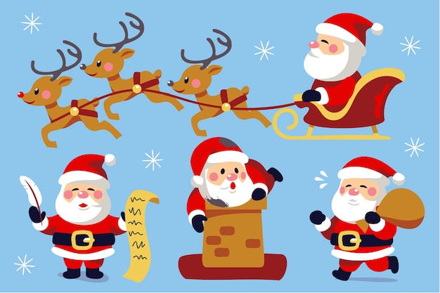 Free Vector hand drawn flat santa claus characters collection