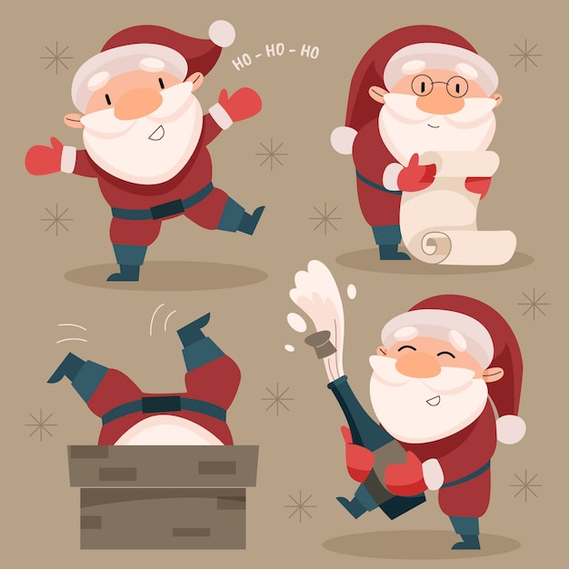 Free Vector hand drawn flat santa claus characters collection