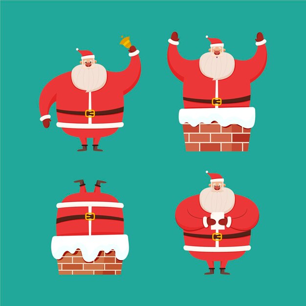 Hand drawn flat santa claus characters collection