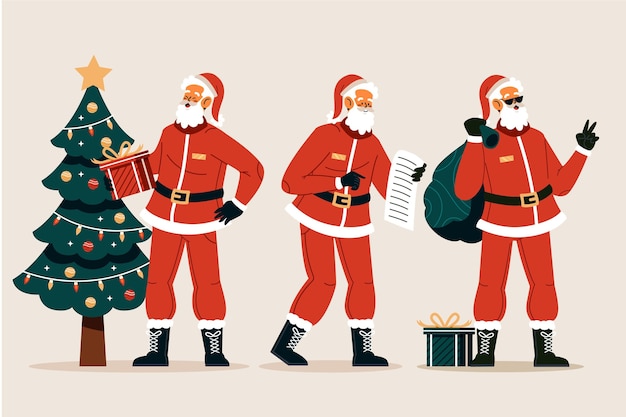 Free Vector hand drawn flat santa claus characters collection