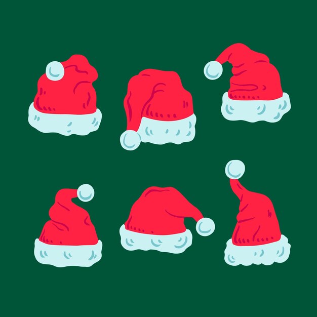 Hand drawn flat santa's hat collection