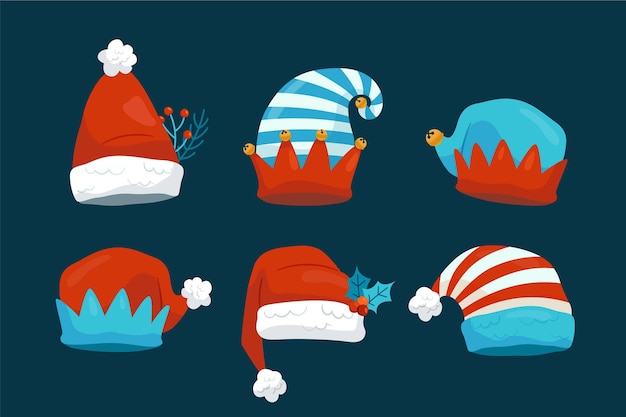 Hand drawn flat santa's hat collection