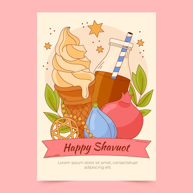 Hand drawn flat shavuot greeting card