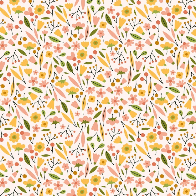 Free Vector hand drawn flat small flowers pattern