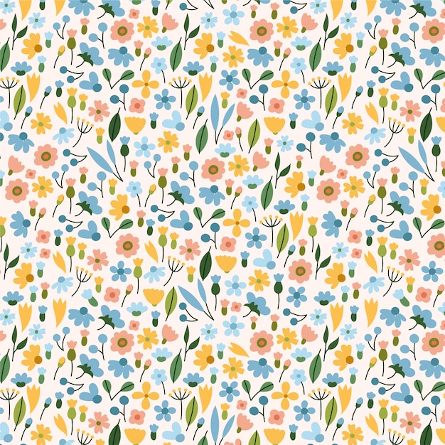 Free vector hand drawn flat small flowers pattern