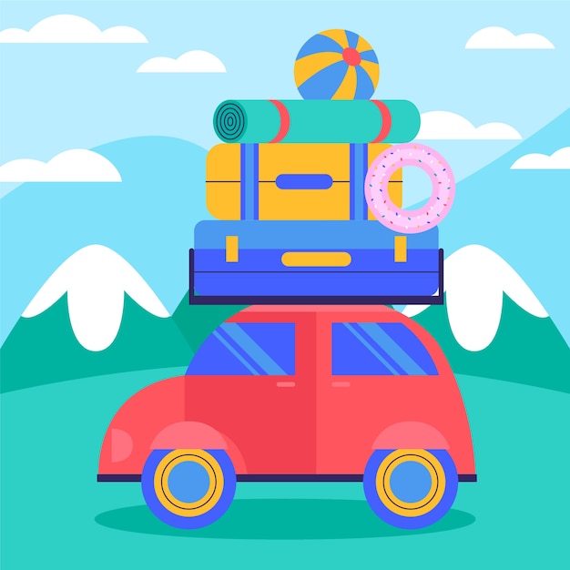 Free vector hand drawn flat summer car illustration