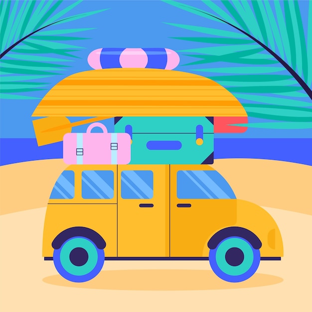 Free Vector hand drawn flat summer car illustration