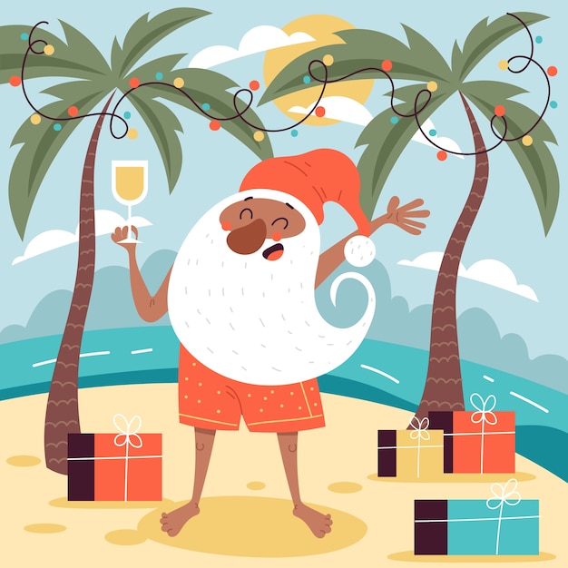 Free Vector hand drawn flat summer christmas illustration