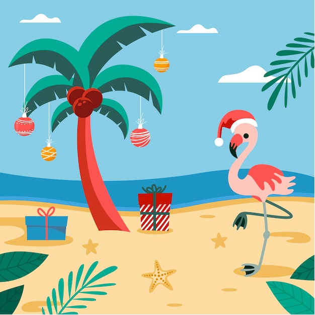 Hand drawn flat summer christmas illustration