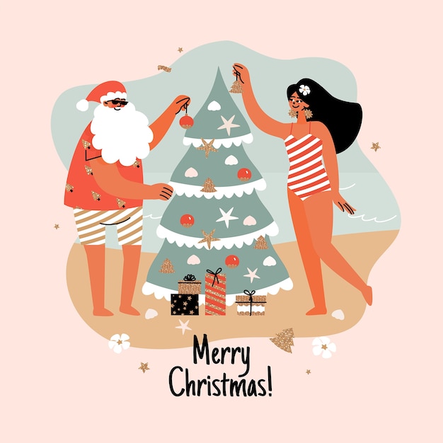 Hand drawn flat summer christmas illustration