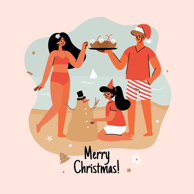 Hand drawn flat summer christmas illustration