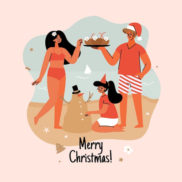 Hand drawn flat summer christmas illustration