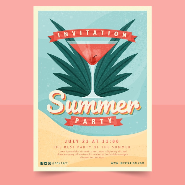 Free Vector hand drawn flat summer party invitation