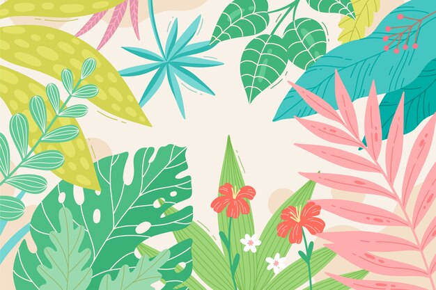 Hand drawn flat summer tropical background