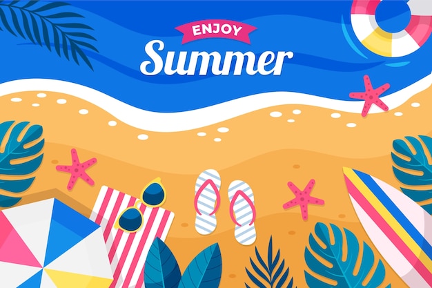 Hand drawn flat summer tropical background