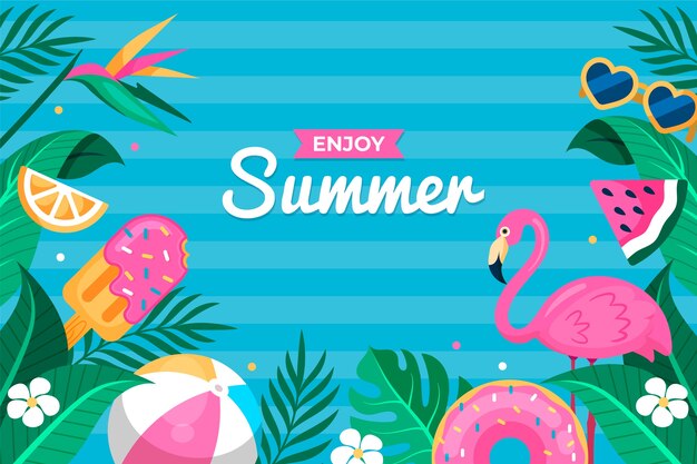 Hand drawn flat summer tropical background