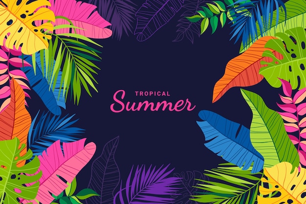 Hand drawn flat summer tropical background