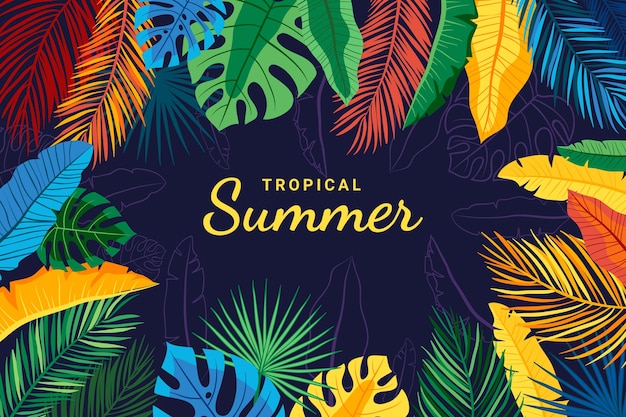 Hand drawn flat summer tropical background