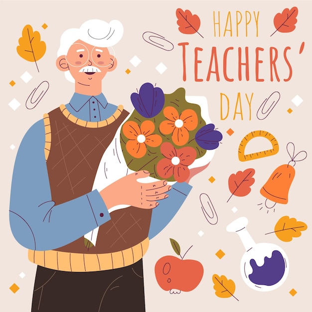 Hand drawn flat teachers' day background