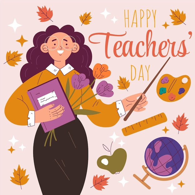 Hand drawn flat teachers' day background