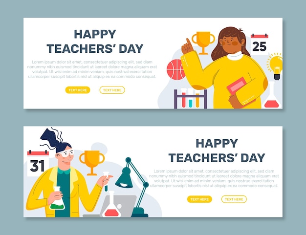 Hand drawn flat teachers' day horizontal banners set