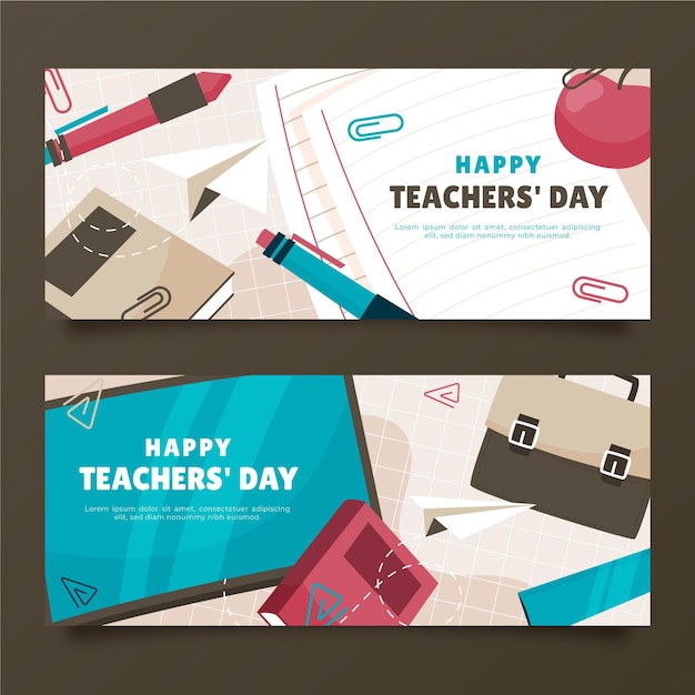 Free Vector hand drawn flat teachers' day horizontal banners set