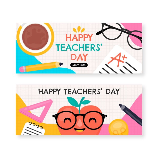 Hand drawn flat teachers' day horizontal banners set