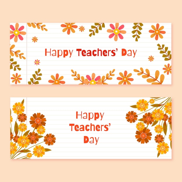 Free Vector hand drawn flat teachers' day horizontal banners set