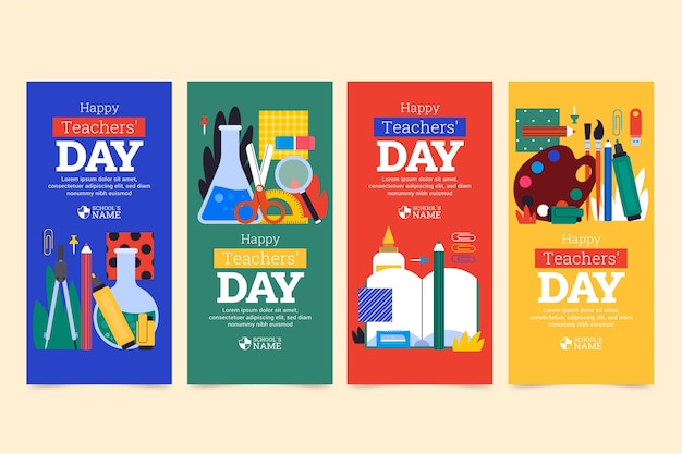 Free Vector hand drawn flat teachers' day instagram stories collection