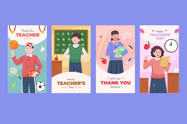 Free Vector hand drawn flat teachers' day instagram stories collection