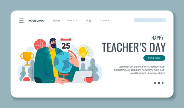 Hand drawn flat teachers' day landing page template