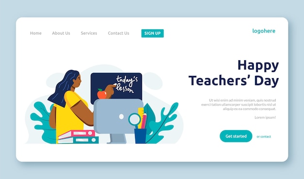 Hand drawn flat teachers' day landing page template