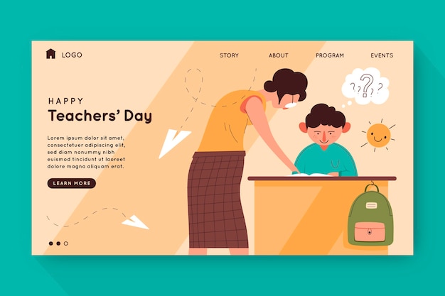 Hand drawn flat teachers' day landing page template