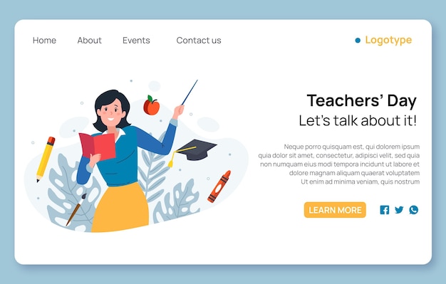 Free vector hand drawn flat teachers' day landing page template