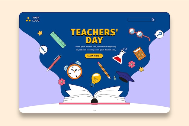 Hand drawn flat teachers' day landing page template