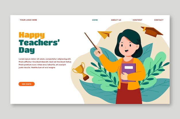 Hand drawn flat teachers' day landing page template