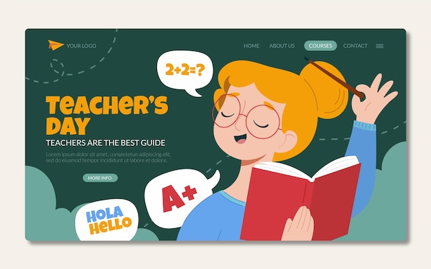 Hand drawn flat teachers' day landing page template