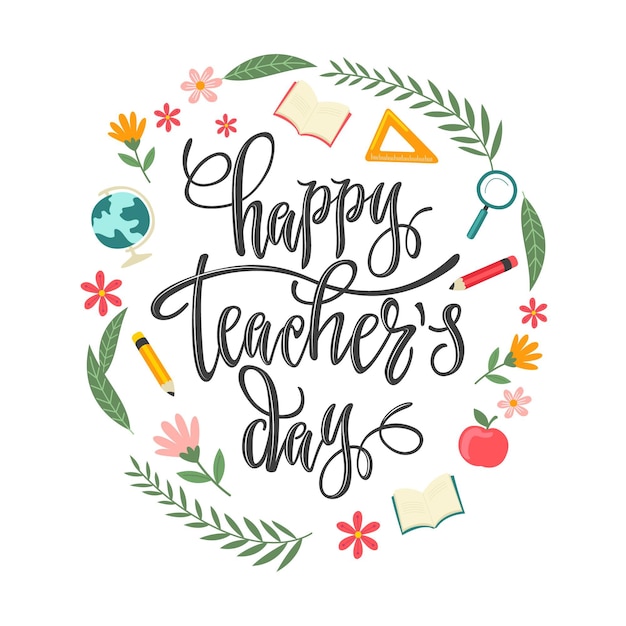 Hand drawn flat teachers' day lettering