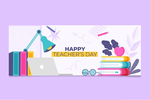 Free Vector hand drawn flat teachers' day social media cover template