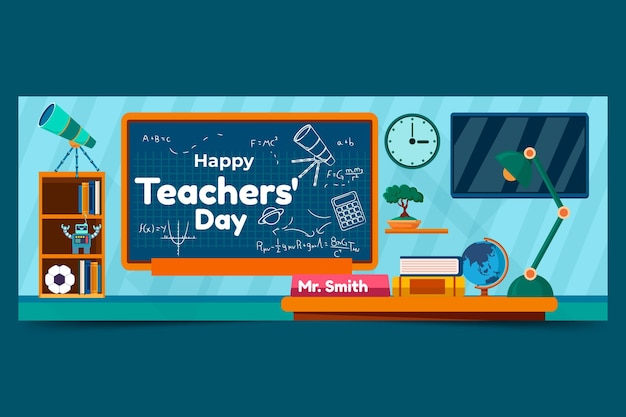 Hand drawn flat teachers' day social media cover template